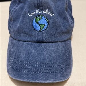 Adult Blue Earth Embroidered “Love The Planet” Cap Hat. OSFA